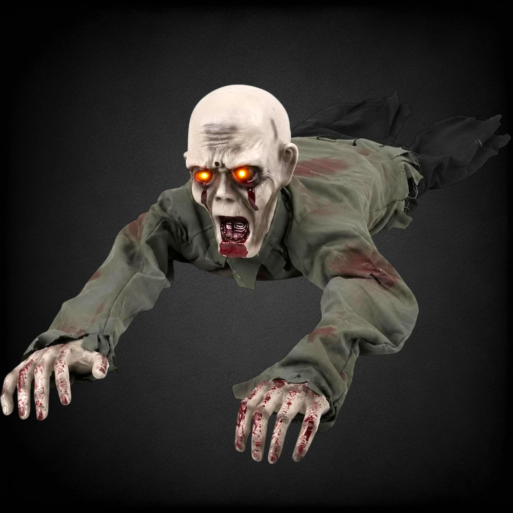 NEW Animated Crawling Zombie Halloween Prop 43" Light Up Eyes Sound Activated
